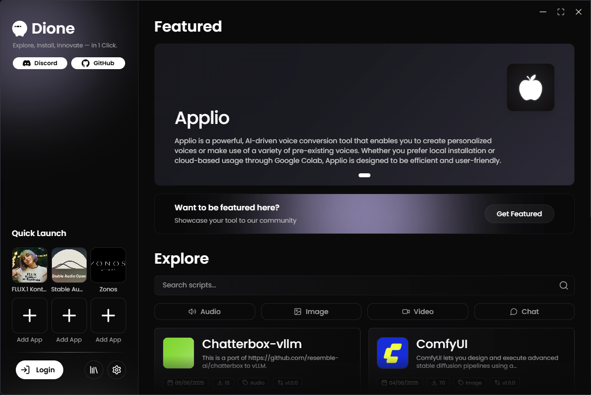 Dione app screenshot