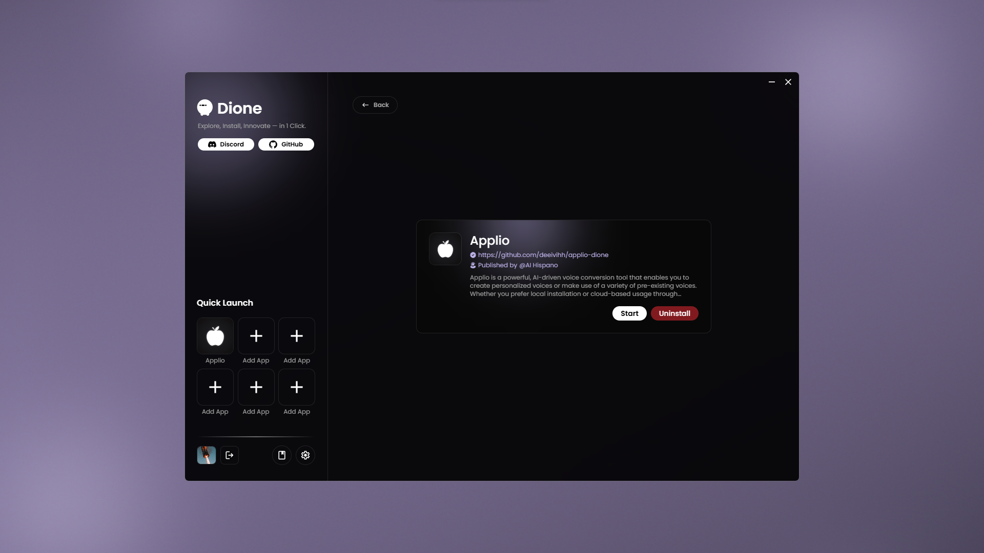 Actions screen